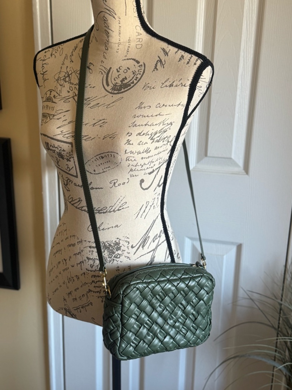 Clare V. Army green puffy woven midi sac crossbody-Price firm